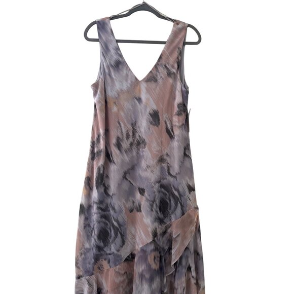 R&M Richards Sleeveless Floral Print Maxi Dress With Asymmetrical Ruffle Hem - Picture 3 of 15